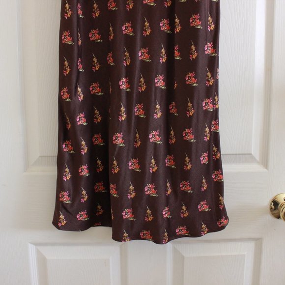 Something Navy Satin Midi Skirt Floral Print Brown - Picture 8 of 9